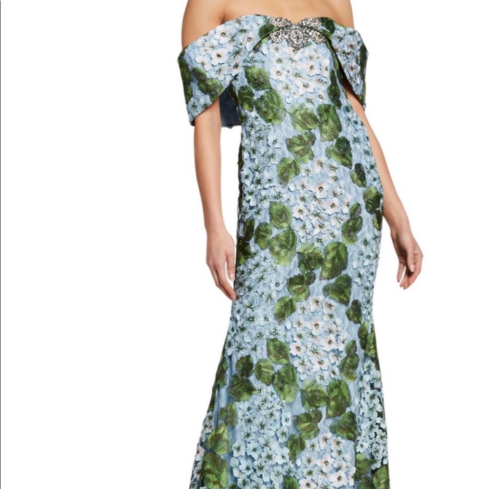 Badgley Mischka Floral Lace Off-Shoulder Gown